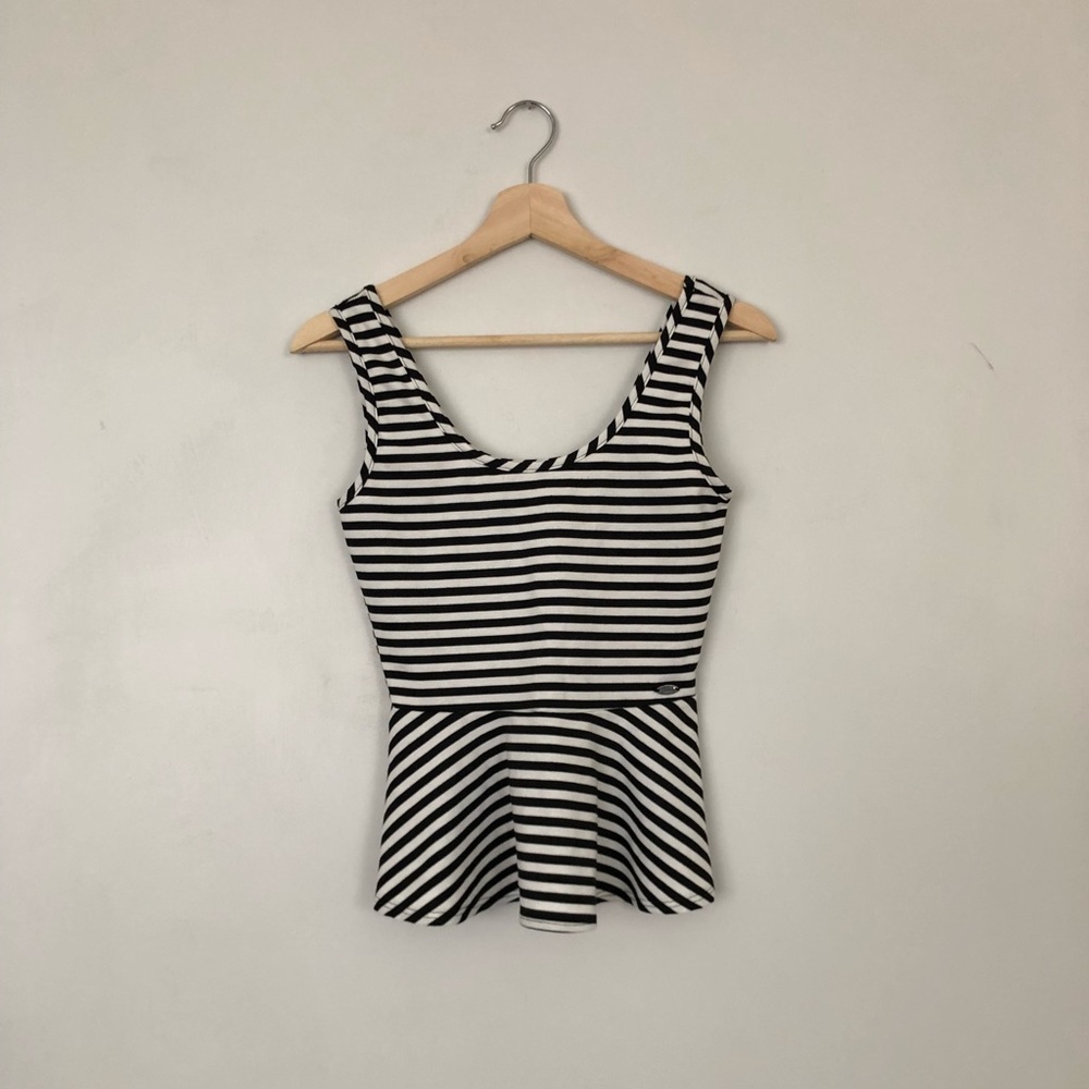 Guess Black and White Striped Peblum Top